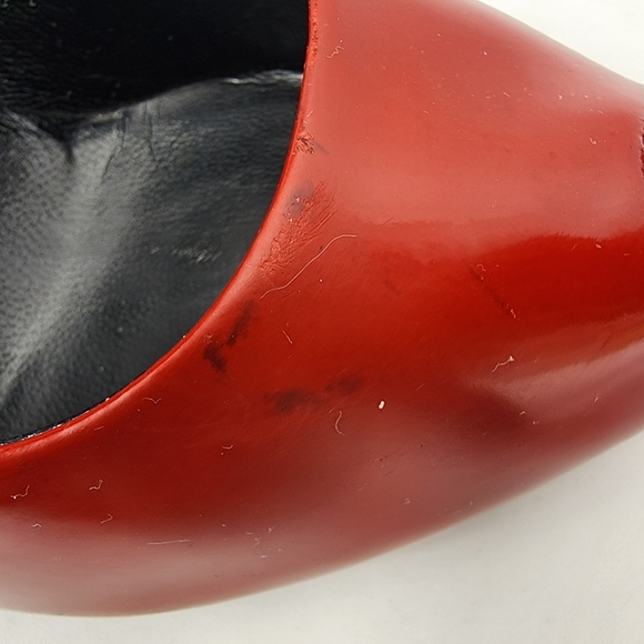Prada Red Patent Leather Peep Toe Heels Pumps Prada Size 38 US 8 made in Italy - Picture 9 of 11